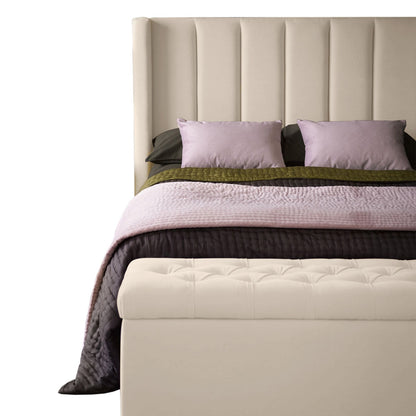 Base Cama con Espaldar + Colchon + Puff Baul King Julieta  beige