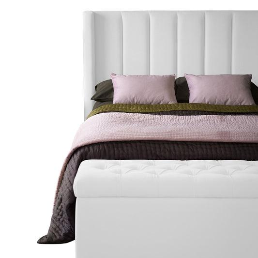 Base Cama con Espaldar + Colchon + Puff Baul Doble Julieta  blanco