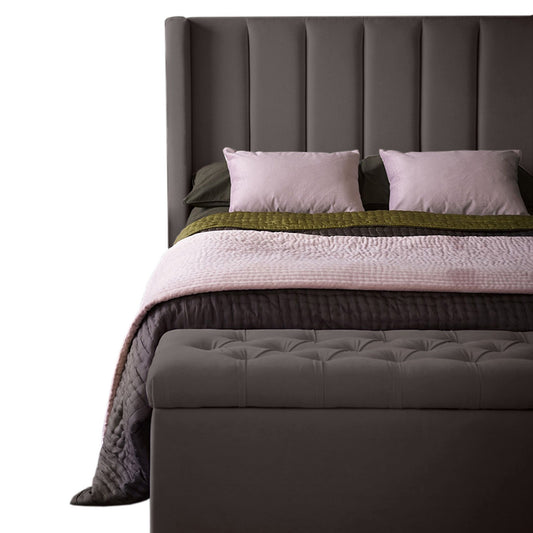 Base Cama con Espaldar + Colchon + Puff Baul King Julieta  cafe