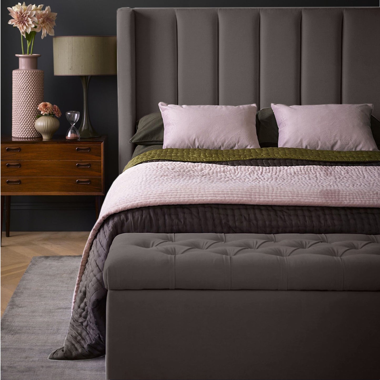 Base Cama con Espaldar + Colchon + Puff Baul Semidoble Julieta  cafe