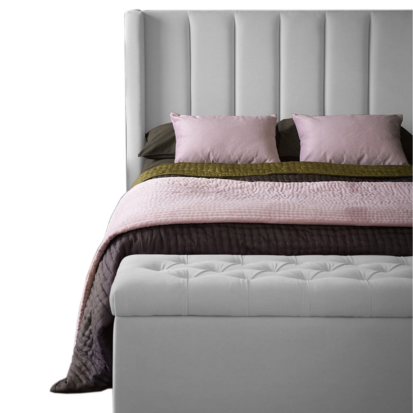 Base Cama con Espaldar + Colchon + Puff Baul Semidoble Julieta  gris perla
