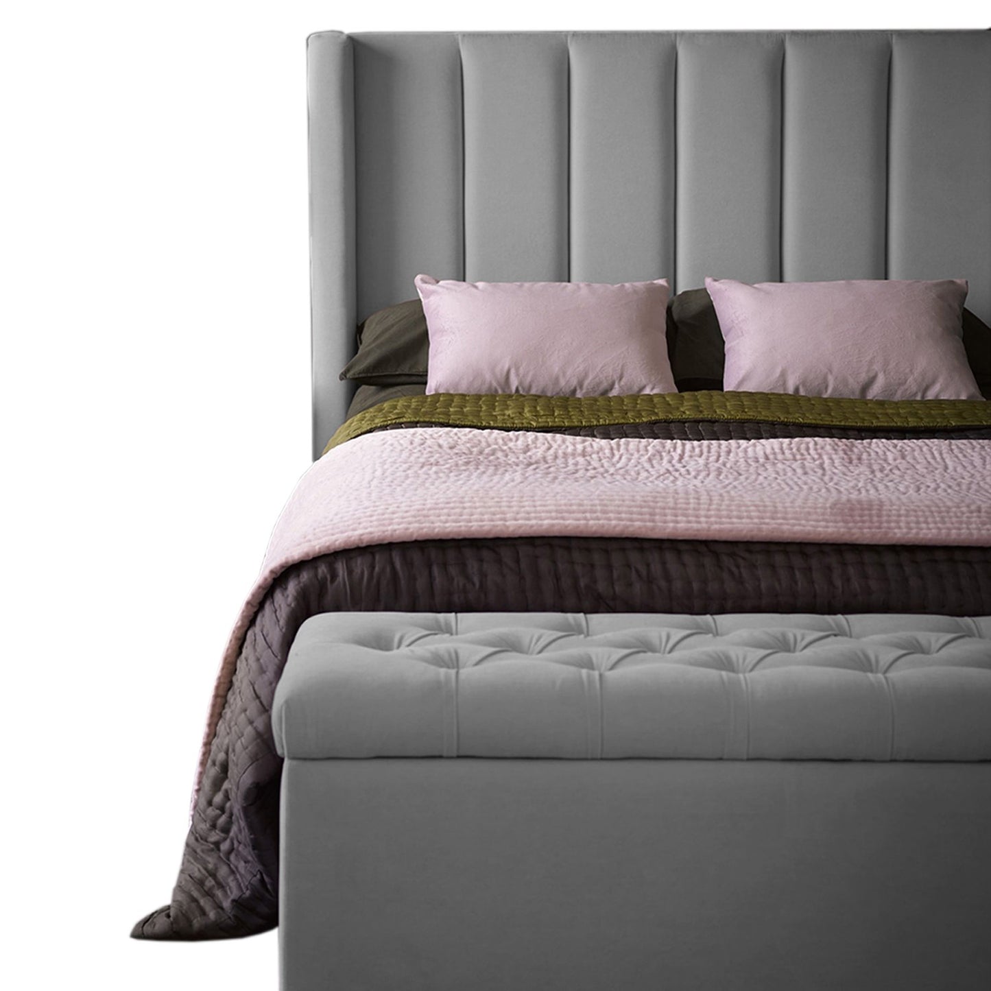 Base Cama con Espaldar + Colchon + Puff Baul Semidoble Julieta  gris plata