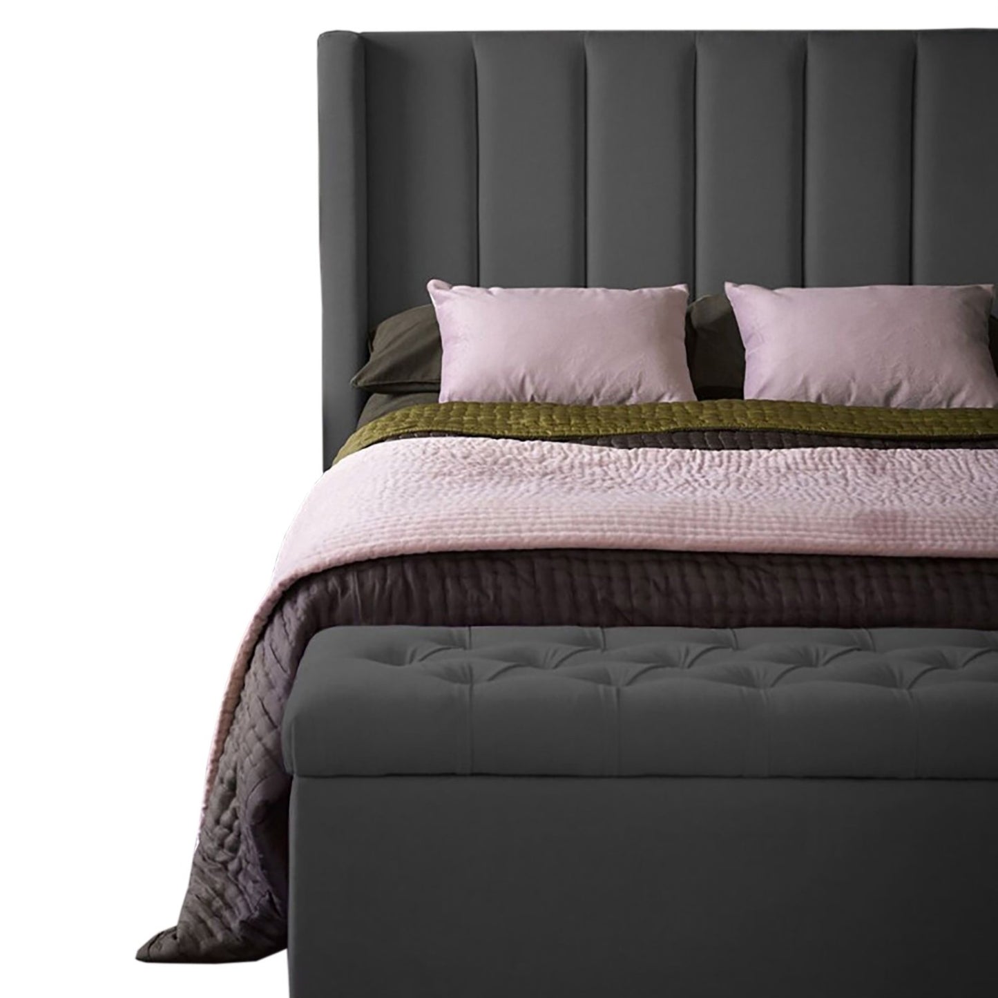 Base Cama con Espaldar + Colchon + Puff Baul Semidoble Julieta  gris plomo