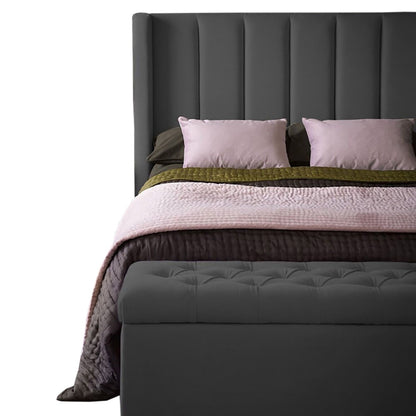 Base Cama con Espaldar + Colchon + Puff Baul Queen Julieta  gris plomo