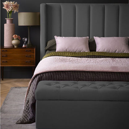 Base Cama con Espaldar + Colchon + Puff Baul Doble Julieta  gris plomo