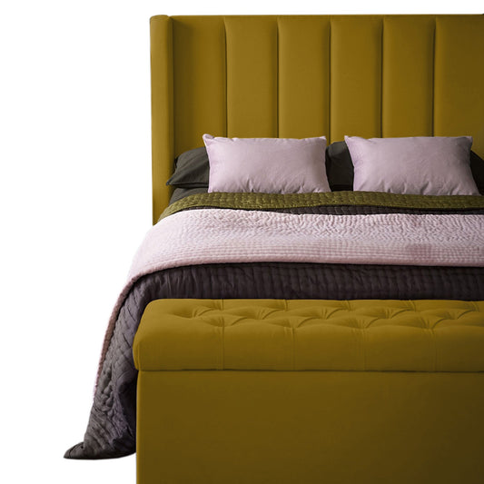 Base Cama con Espaldar + Colchon + Puff Baul Doble Julieta  mostaza