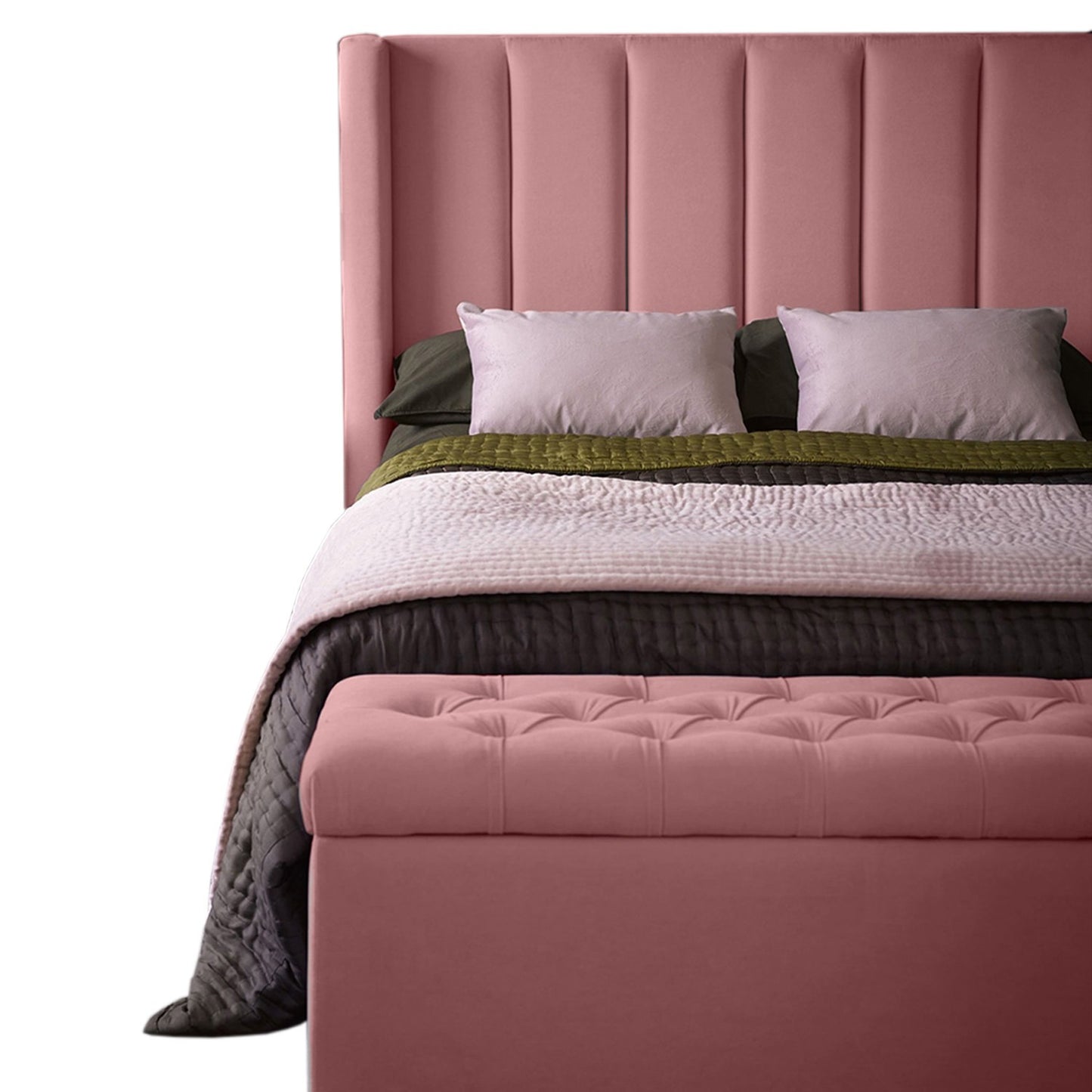 Base Cama con Espaldar + Colchon + Puff Baul Semidoble Julieta  salmon