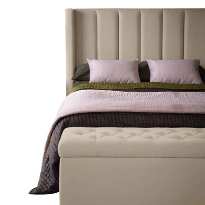 Base Cama con Espaldar + Colchon + Puff Baul King Julieta  taupe
