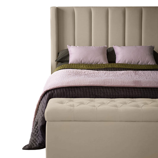 Base Cama con Espaldar + Colchon + Puff Baul Queen Julieta  taupe
