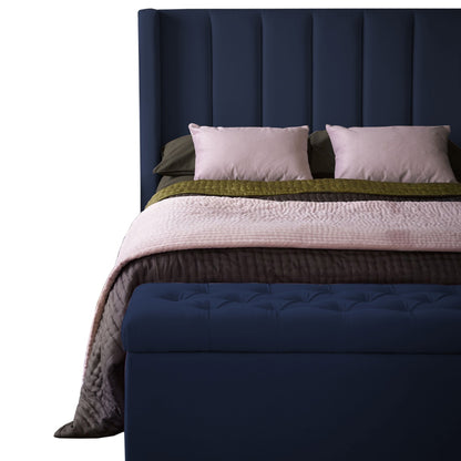 Base Cama con Espaldar + Colchon + Puff Baul Semidoble Julieta  azul