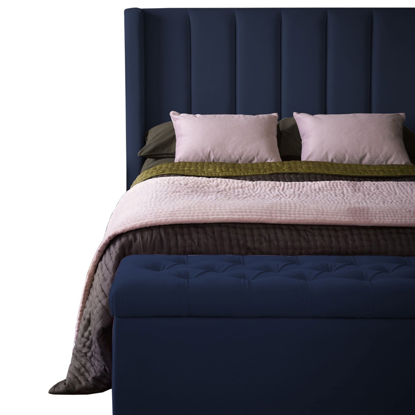 Base Cama con Espaldar + Colchon + Puff Baul Doble Julieta  azul