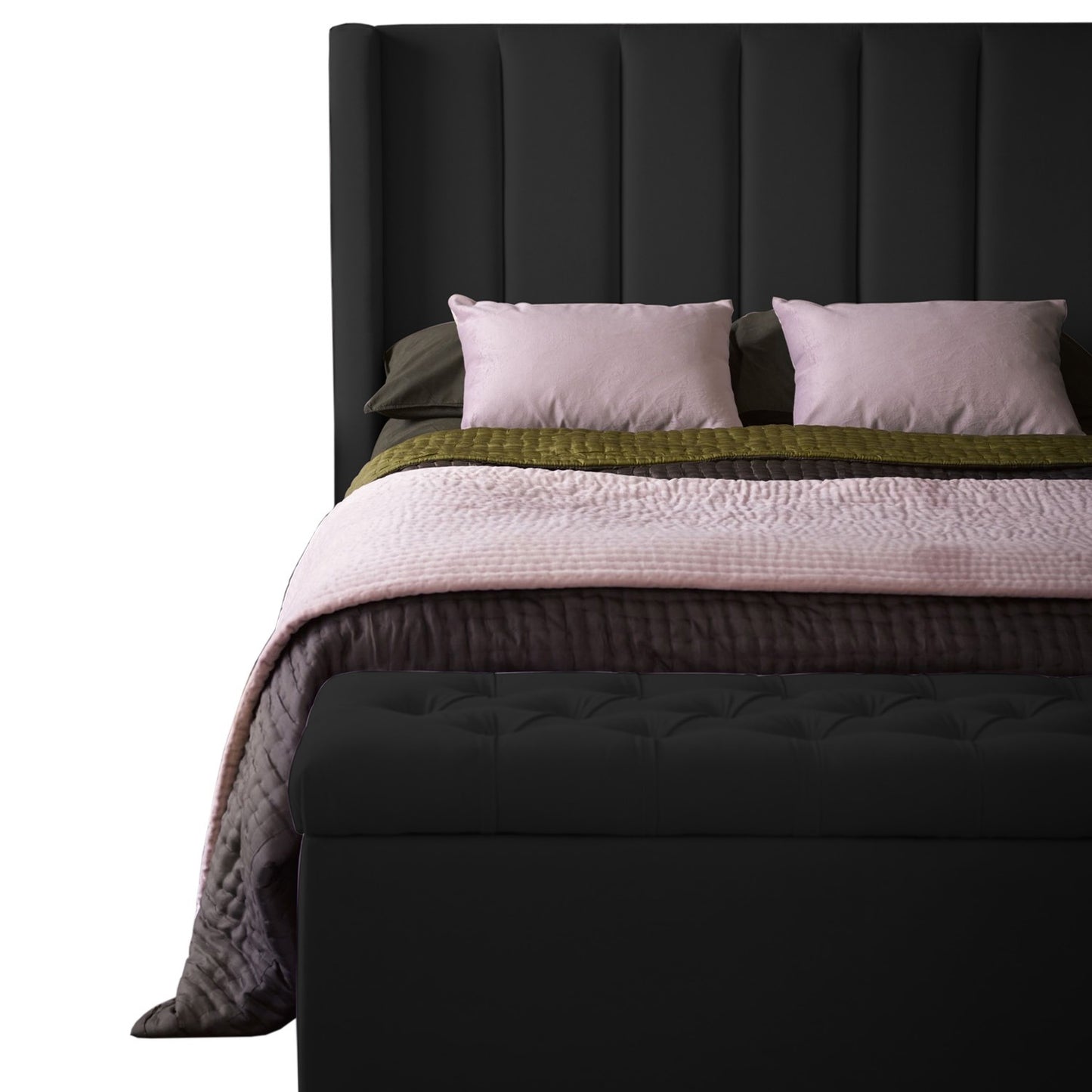 Base Cama con Espaldar + Colchon + Puff Baul Doble Julieta  negro
