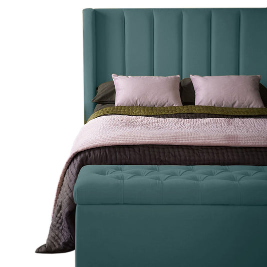 Base Cama con Espaldar + Colchon + Puff Baul Semidoble Julieta  beige