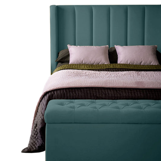 Base Cama con Espaldar + Colchon + Puff Baul Queen Julieta  verde