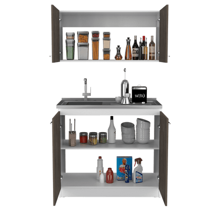 Cocina Integral Shelf Chocolate Y Blanco Con Mesón Izquierdo