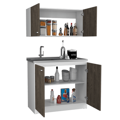 Cocina Integral Shelf Chocolate Y Blanco Con Mesón Izquierdo