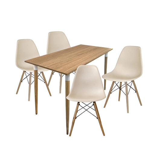 Juego de Comedor Premium Kano con 4 Sillas Eames beige