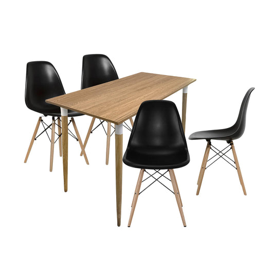 Juego de Comedor Premium Kano con 4 Sillas Eames negras