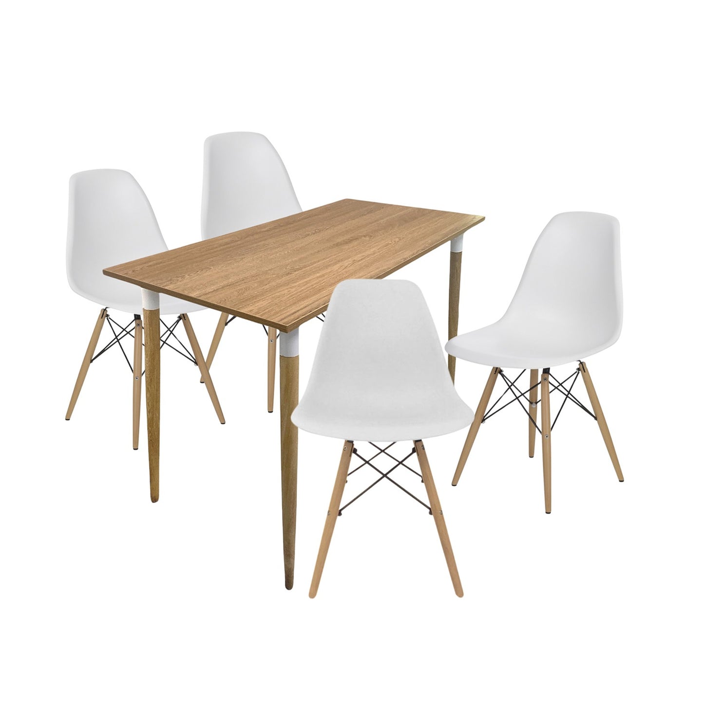 Juego de Comedor Premium Kano con 4 Sillas Eames blancas