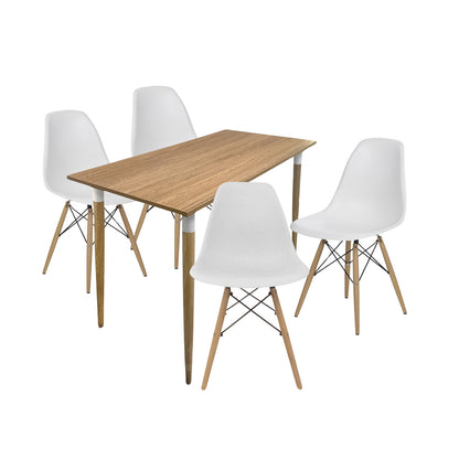 Juego de Comedor Premium Kano con 4 Sillas Eames blancas