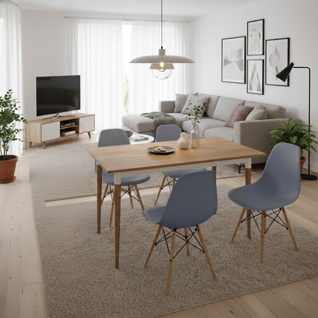 Juego de Comedor Premium Kano con 4 Sillas Eames grises