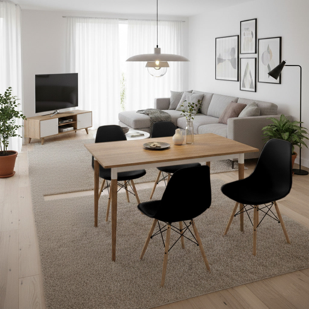 Juego de Comedor Premium Kano con 4 Sillas Eames negras