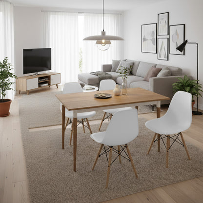 Juego de Comedor Premium Kano con 4 Sillas Eames blancas