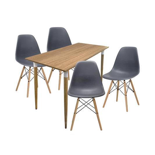 Juego de Comedor Premium Kano con 4 Sillas Eames grises