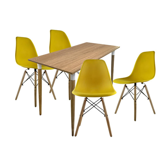 Juego de Comedor Premium Kano con 4 Sillas Eames mostaza
