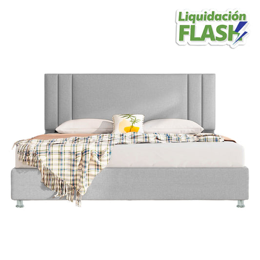 Base Cama Con Espaldar Doble Lupe Gris Perla