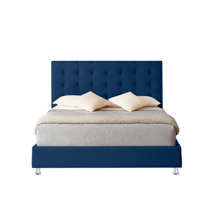 Base Cama con Espaldar + Colchon Sencillo Luxury  azul