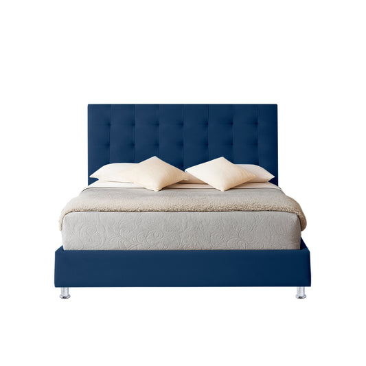 Base Cama con Espaldar + Colchon Sencillo Luxury  azul