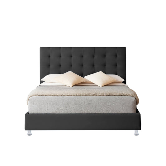 Base Cama con Espaldar + Colchon Sencillo Luxury  gris plomo