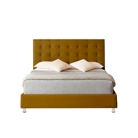 Base Cama con Espaldar + Colchon Semidoble Luxury  mostaza