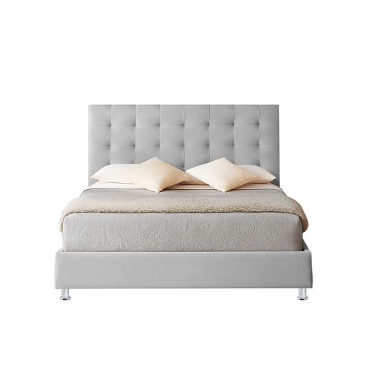 Base Cama con Espaldar + Colchon Sencillo Luxury  gris perla