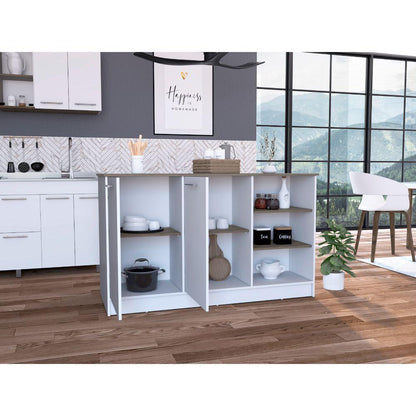 Barra De Cocina Gulom  Blanco  Y Nogal