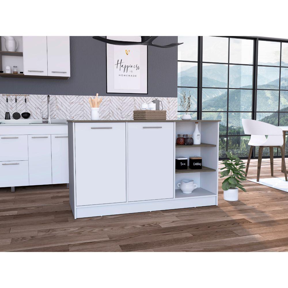 Barra De Cocina Gulom  Blanco  Y Nogal