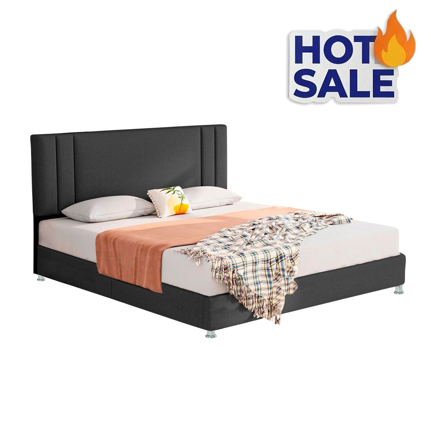 Base Cama con Espaldar + Colchon Doble Lupe  gris plomo