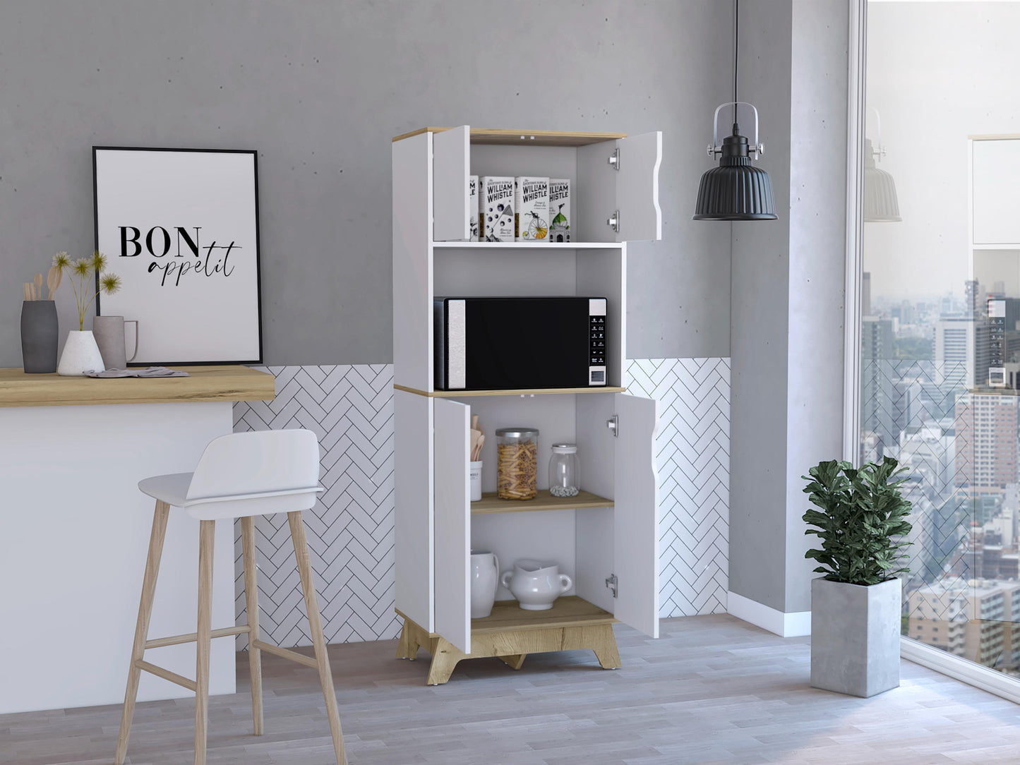 Mueble Microondas Alto Holk Bi-Color Duna Blanco