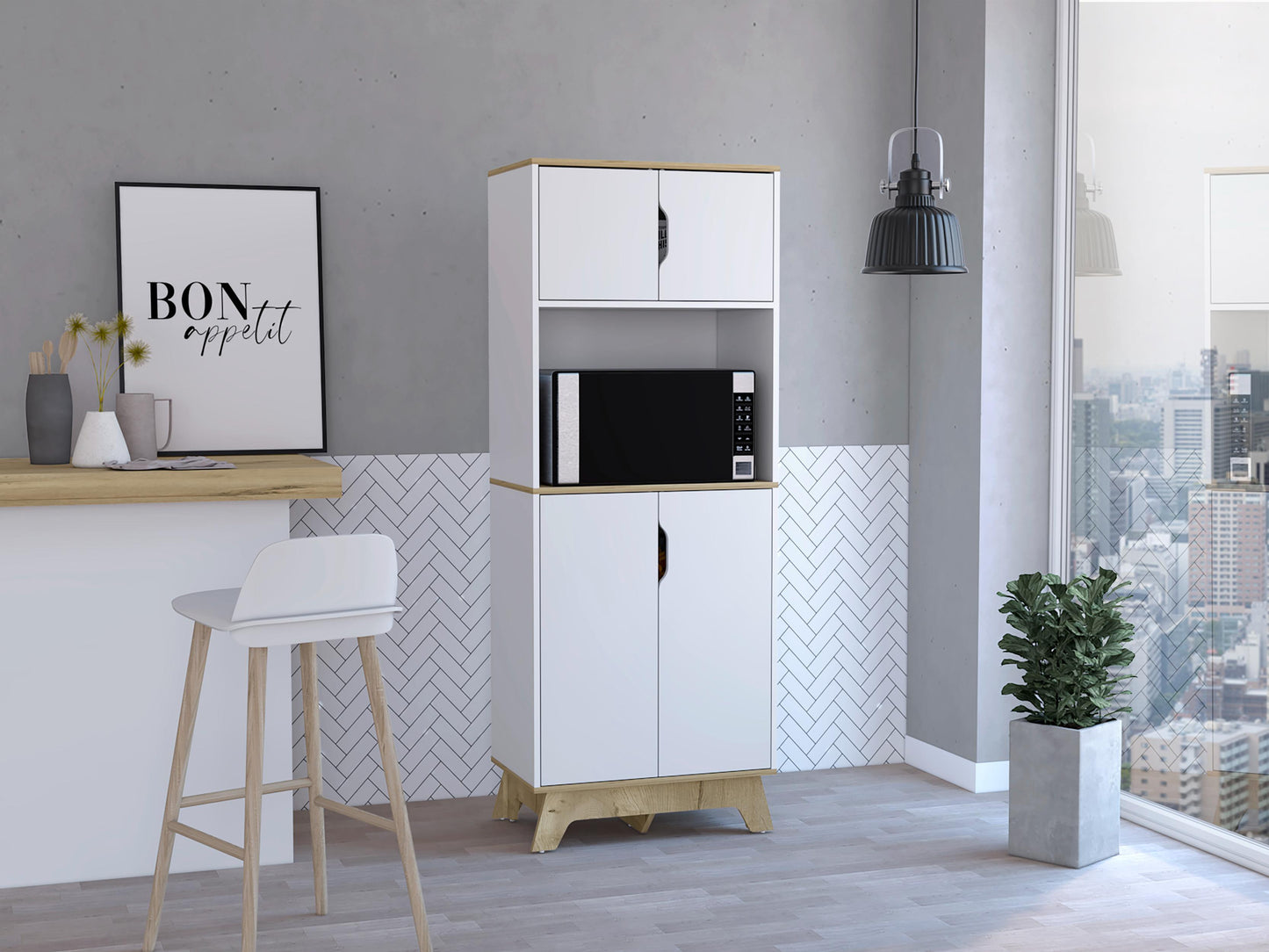 Mueble Microondas Alto Holk Bi-Color Duna Blanco