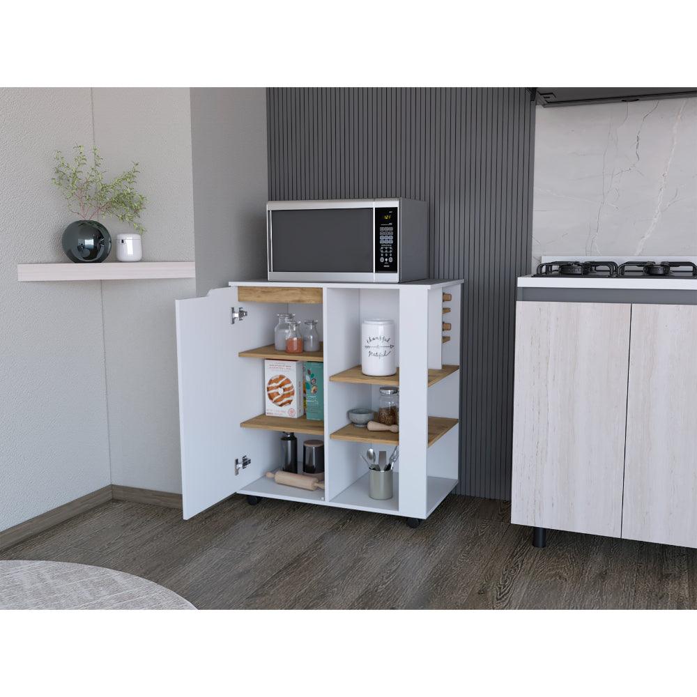 Modulo Microondas Syley, Blanco Y Macadamia, Amplios Espacios Para Almacenamiento
