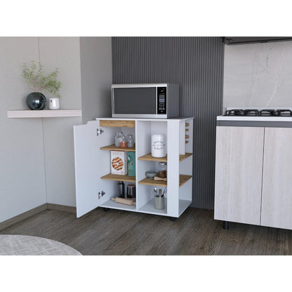 Modulo Microondas Syley, Blanco Y Macadamia, Amplios Espacios Para Almacenamiento