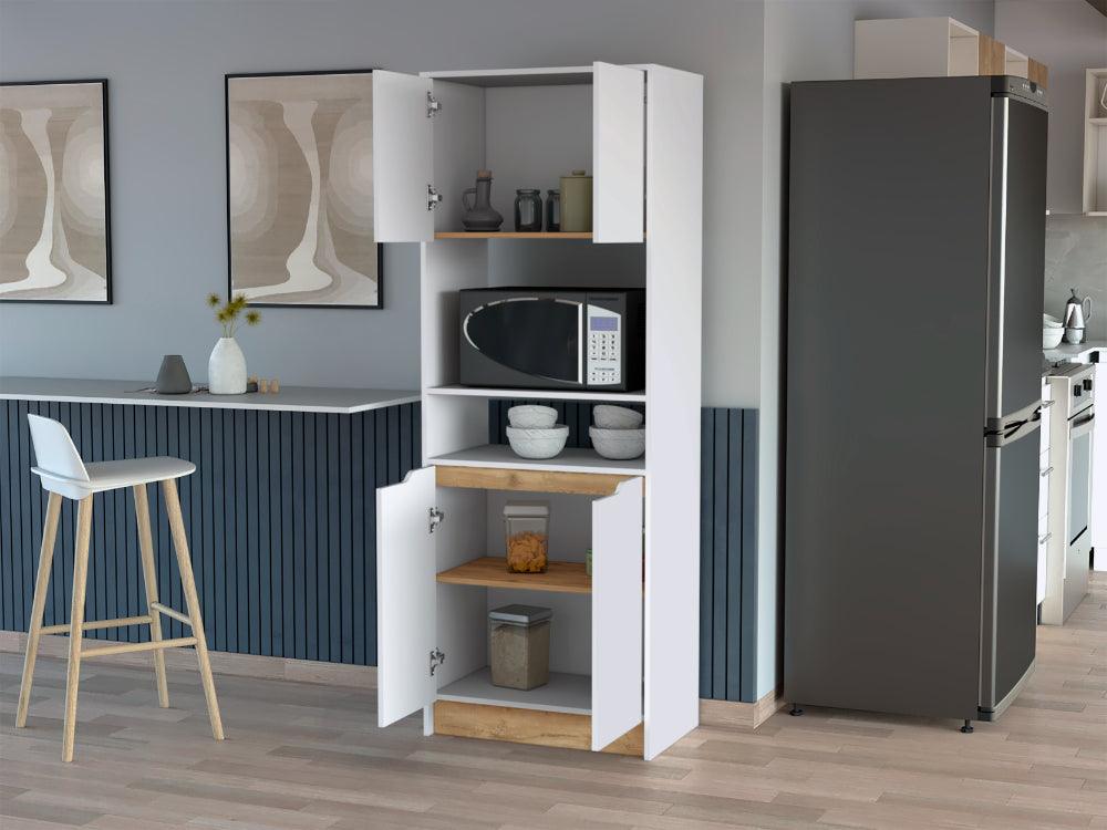 Modulo Microondas Syley, Blanco Y Macadamia, Con Cuatro Puertas Abatibles