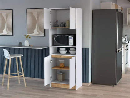Modulo Microondas Syley, Blanco Y Macadamia, Con Cuatro Puertas Abatibles