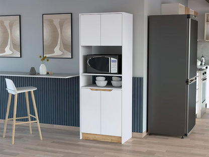 Modulo Microondas Syley, Blanco Y Macadamia, Con Cuatro Puertas Abatibles