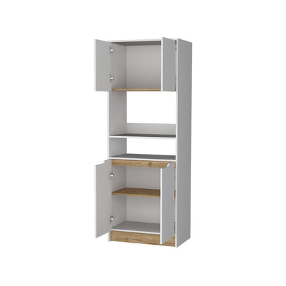 Modulo Microondas Syley, Blanco Y Macadamia, Con Cuatro Puertas Abatibles
