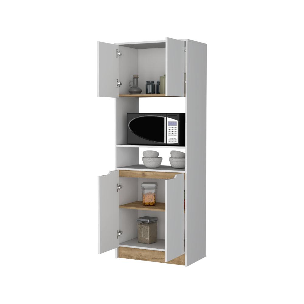Modulo Microondas Syley, Blanco Y Macadamia, Con Cuatro Puertas Abatibles