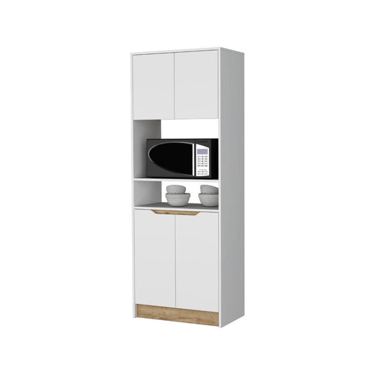 Modulo Microondas Syley, Blanco Y Macadamia, Con Cuatro Puertas Abatibles