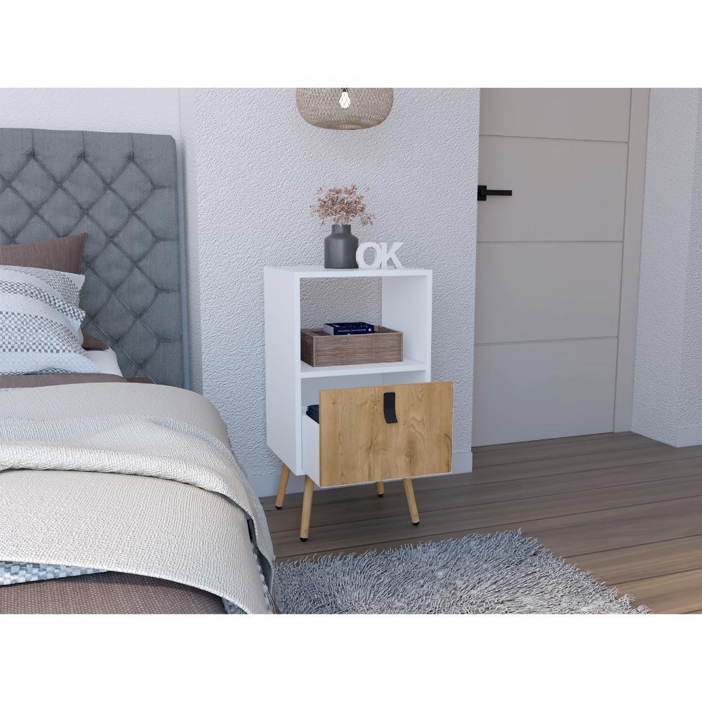 Mesa De Noche  Revali Blanco Y  Macadamia Alto