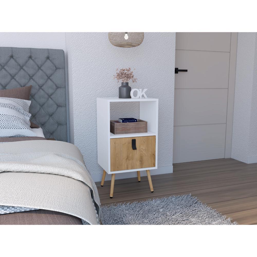 Mesa De Noche  Revali Blanco Y  Macadamia Alto